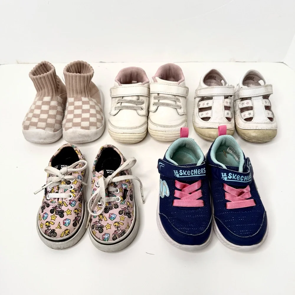 5 Pairs of Toddler Shoes. Size 5. Vans, Stride Rite, Skechers